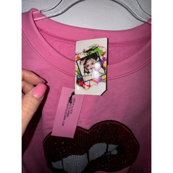 Sequin Lips Pink Cropped Sweatshirt Custom Made Size Large Y2K Sexy - Picture 6 of 6